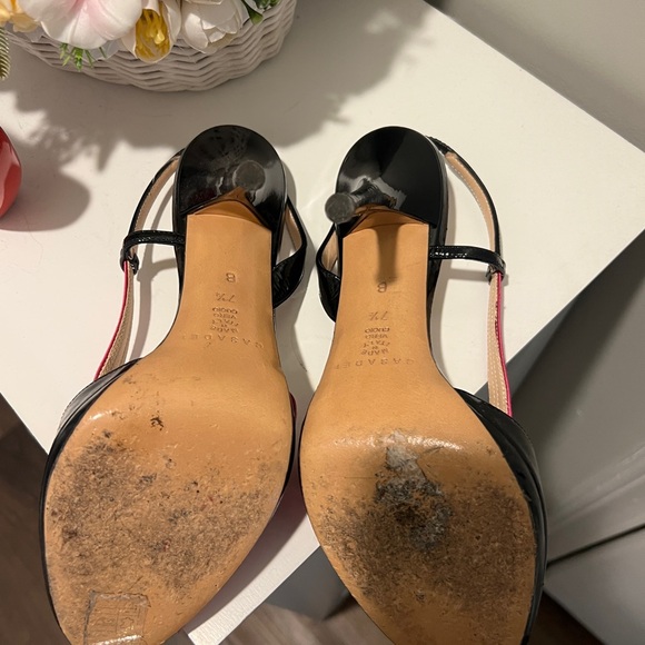 CASADEI Italian Black and Pink Velvet Slingback Heels - Picture 7 of 9